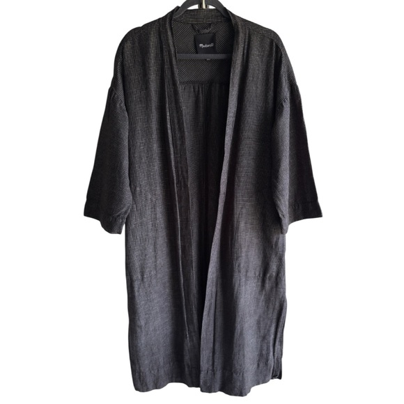 Madewell Other - Madewell Linen Blend Open Kimono Sleeve Robe Size Medium Black White Grid Print